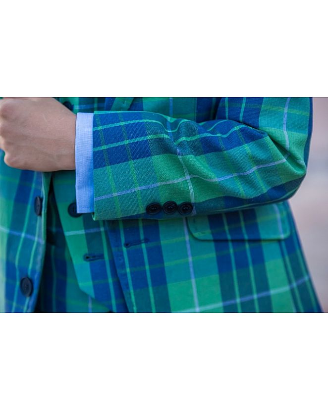 TRAJE DE COMUNIÓN CON CHAQUETA A CUADROS EN AZUL Y VERDE  - Foto 2