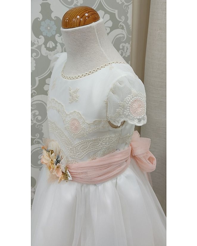 VESTIDO DE COMUNIÓN EN BLANCO  Y DETALLES  EN PASTEL  - Foto 1