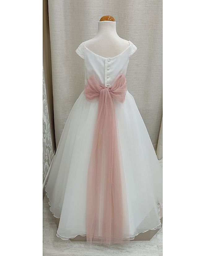 VESTIDO DE COMUNIÓN CON FAJÍN BLANCO Y ROSA - Foto 2