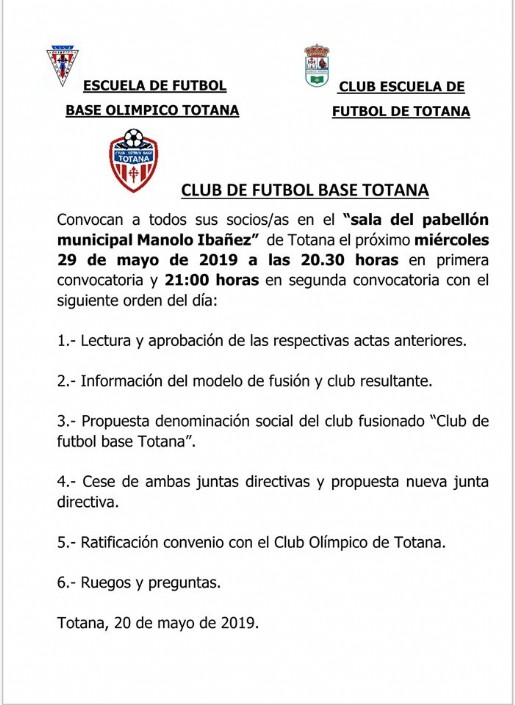 CONVOCATORIA PRESENTACION ACUERDO ENTRE  CLUB FUTBOL BASE