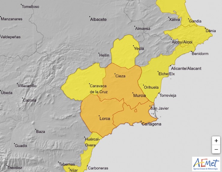 Aviso fenomenos adversos nivel naranja en Mazarrón para este domingo 