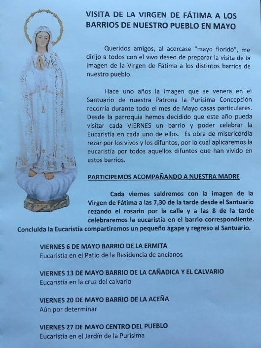 VISITA DE LA VIRGEN DE FÁTIMA AL BARRIO DE LA ERMITA. Viernes 6 de Mayo.