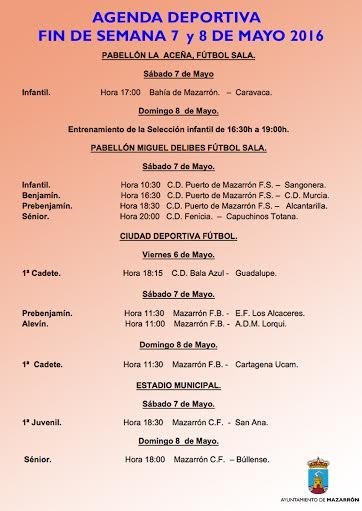 AGENDA DEPORTIVA 7 y 8 de mayo