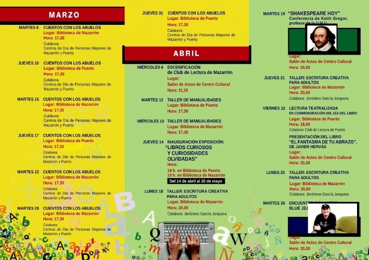 EXPOSICIONES, TALLERES Y ENCUENTROS CON AUTOR EN LA PROGRAMACIÓN DE BIBLIOTECAS PARA EL MES DE ABRIL