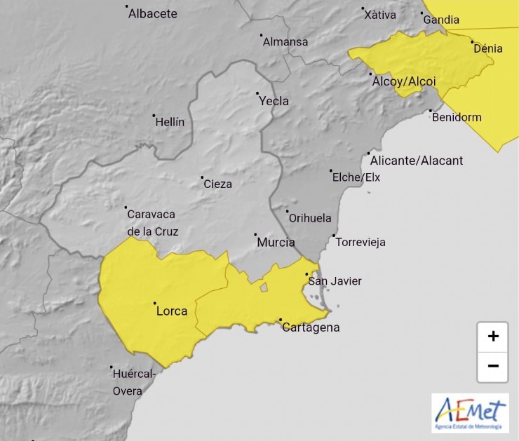 Aviso nivel amarillo por lluvias y tormentas esta tarde en Mazarrón