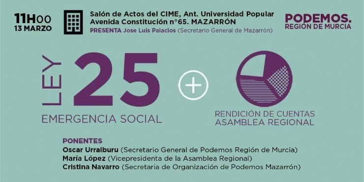 Acto de PODEMOS Mazarrón para este Domingo 13 de Marzo.