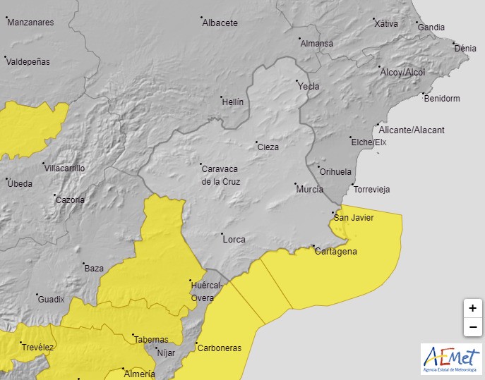 Aviso amarillo por temporal en la costa para mañana jueves con viento de 50-60 km/h