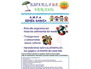 ESCUELA DE VERANO. AMPA CEIP Ginés García Martínez. Niños entre 3 y 12 años.