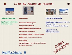 EL CENTRO DE EDUCACIÓN DE ADULTOS DE MAZARRÓN ABRE EL PLAZO DE ADMISIÓN