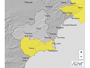 Aviso nivel amarillo por lluvias y tormentas esta tarde en Mazarrón