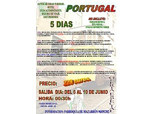 Peregrinación a Fátima y otras poblaciones de Portugal.Parroquias Mazarrón y Puerto de Mazarrón.