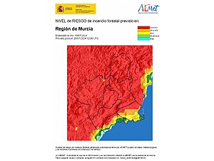 El nivel de riesgo de incendio forestal hoy es extremo en la Región de Murcia