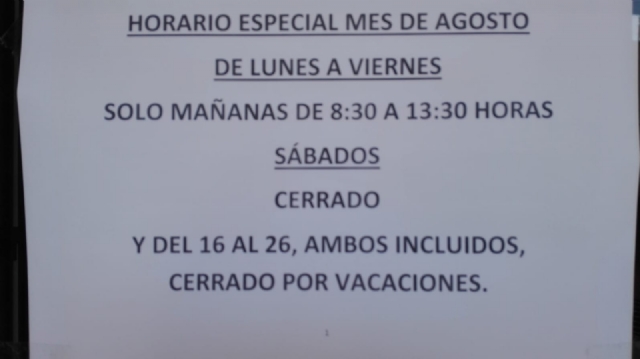 NUEVO HORARIO ESPECIAL MES DE AGOSTO