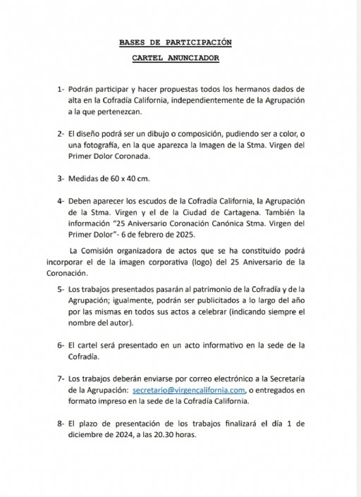 Concurso para el cartel del XXV Aniversario de la Coronación Canónica de la Stma. Virgen del Primer Dolor