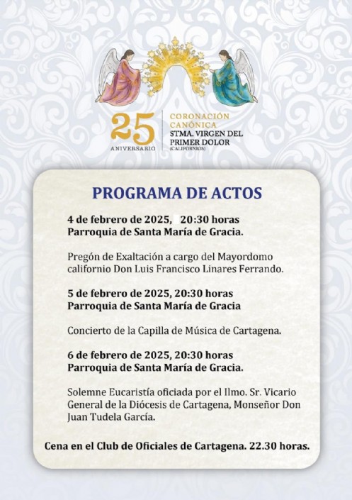 Programa de actos del XXV Aniversario de la Coronación Canónica de la Stma. Virgen del Primer Dolor